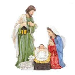 Decorative Figurines Christmas Nativity Figures Set LED Light Resin Holy Father And Virgin Mary Statues Realistic Santons Ornaments Decor