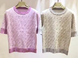 24 Women's T-shirt Top Double Flower Knitted Round Neck Short Sleeve T-shirt Age Reduction 515