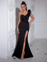 Günlük elbiseler Adyce 2024 Yaz Bir Omuz Kadınlar İçin Ünlüler Akşam Partisi Seksi Ruffles Maxi Siyah Bodycon Club Dress Vestidos