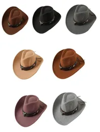 Basker Western Cowboy Hat Roll Up Brim Sombrero Caps Retro Felt Mexikansk Jazz Theme Party Accessories7362021