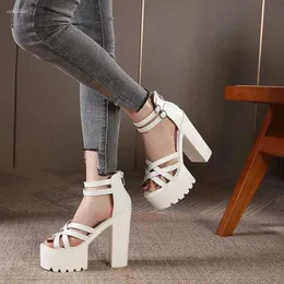 z platformą z zamkiem błyskawicznym Sandały S Sandali Summe Summer Trendy Buty Disive Chunky Obcina Zwiększona regulowana pasek Sandal Shoe Drey Zwiększony podsumowany 380 D 85A2