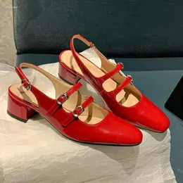 Bella donna sandali di sandali sandali sanzy in pelle d'estate mary janes scarpe tacchi quadrati medi rossi brillanti cintura sandalo chiusa sandalo tallone scarpa da scarpa da scarpa 532 d c9e3
