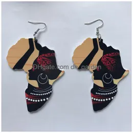 Dangle Chandelier Black Queen Wood Africa Map Ankh Earring Vintage Party African Afro Jewelry Wooden Diy Club Gift Drop Delivery Otgwb