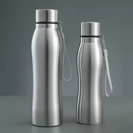 750ml 1000ml stainless steel cold water bottle large capacity single layer sports cups with rope outdoor running gourd tumbler cups plated silver portable 7ts