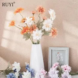 Simulazione di fiori decorativi 5 teste dahlia piante verdi artificiali foglie casalinga tavolo da pranzo layout vetro display arredamento