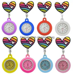 Other Office School Supplies Double Love Heart Rainbow Colourf Retractable Women Nurse Doctor Hospital Clips Fob Pocket Hang Quartz Wa Ot10T