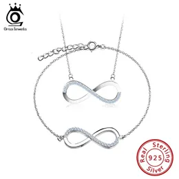 Orsa Jewels Infinity Necklace Bracelets 보석 세트 여성 우아한 4A CZ Genuine 925 Sterling Silver Fine Sets SS68 240511