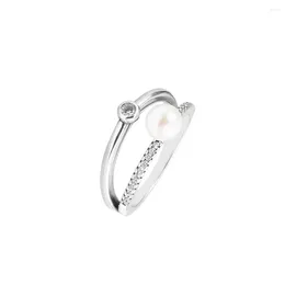 Кластерные кольца 925 Стерлинговое серебро обработано пресноводство культивируемое на жемчужно -про Pave Double Band Cring Объединение свадебные украшения для женщин