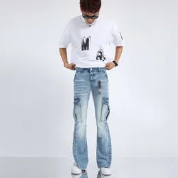 Новый дизайнерский модный бренд -байкер -стрит в американском стиле много карманные прямые ноги мужчина хип -хоп джинсы мужские джинсы для мужчин брюки голубые джинсы мужчины модные брюки на главных улицах
