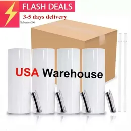 US Warehouse 25Pcs/Carton 20Oz Sublimation Tumblers Straight Blanks White 304 Stainless Steel Vacuum Insulated Slim DIY Cup Car Coffee Mugs Party Gifts 0516
