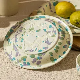 Dekorativa figurer Fashionabla moderna färgglada stänkade bläck keramiska bordsartiklar och plattor hushållens fruktsallader omvänd munplatta
