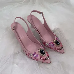 Mulheres senhoras 2024 pele de carneiro real Couro de 6cm de salto Med Sapatos de vestido sandálias de verão primavera e pilhagem de pilhagem full pontual gladiador de casamento diamante