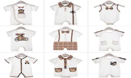 Högkvalitativ nyfödd 012m Baby Plaid Bear Rompers Onesies Cotton Thin Jumpsuit Onepiece Bodysuits Toddle Infant Kids Designer CL9846358