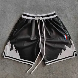 Shorts maschile Migliori pantaloncini da basket stampati in montagna nera nera con tasche con cerniera Donovan Mitchell Street Street Sports Training Pants J240510