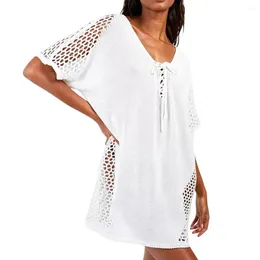 Loak Fit Beach Dress Стильное кружевное покрытие для женщин V-образное вырезок с половиной рукава Swim Sun Защита бикини лето
