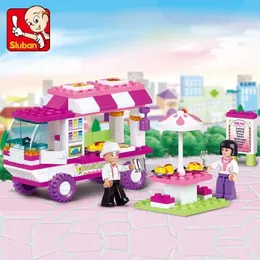 BLOCOS 102pcs rosa Fast Food Truck Block Block City View Modelo de carro Blocos de construção com mini brinquedos diy de imagem adequados para crianças presentes WX