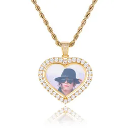 Designer Necklace hip-hop double-sided heart rotatable photo pendant with copper inlaid zircon frame for men's necklace jewelry for women.