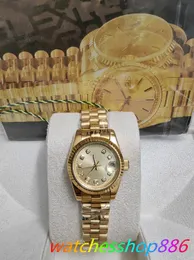 Com caixa original vendedor de ouro dourado, mulheres assistem tamanho de mulher 26mm Data Girl Sapphire Glass Watchwatch 2813 Movimento Movimento Automático Relógios Mecânicos 99