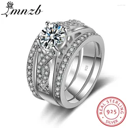 With Side Stones LMNZB 925 Sterling Silver Engagement Rings 3pcs Set CZ Zircon Wedding For Women Fashion Jewelry Gift LO-016