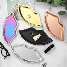 Plates Jewelry Tray Stainless Steel Lip Shaped Ring Watch Necklace Bracelet Display Cosmetic Organizer Desktop Ornament