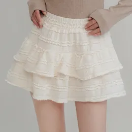 Deeptown Fairycore Ruffle Mini White Skirt Women Elegant кружевные коротки
