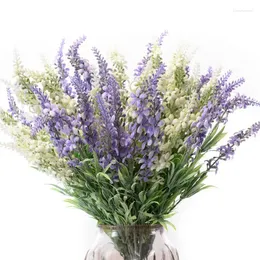 Dekorativa blommor 7 gaffel romantisk provence lavendel 37 cm konstgjorda plastbröllop för dekor korn julfal växt