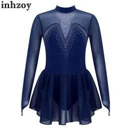 Dancewear Dziewczyny Blish Rhinestone Mesh SPLICE BALET BALET Dance Gymnastic