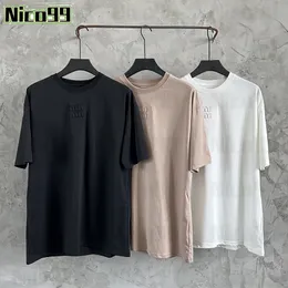 Mimi chest slogan embroidered letters cotton round neck heavyweight 230g loose fit men and women t shirt