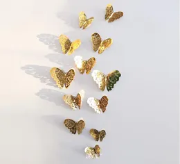 Naklejki ścienne 12PCLlot 3D Metal Golden Buterfly Design Out Design Butterfly Dekoracja domowa salon Magnet Lodówka 3187143