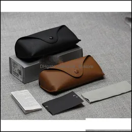 Sunglasses Cases & Bags Wholesale Black Sun Glasses Case Retro Brown Leather Box Discount Fashion Eye Pouch Without Cleaning Cloth Nic Dhxd0