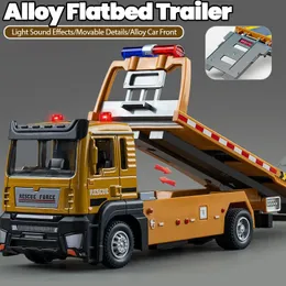 Alloy Truck Model 132 Diecast Flachbett -Anhänger Trucsk mit Sound Light Moveble Engineering Car Tractor Toys for Boys Kids Gift 240516