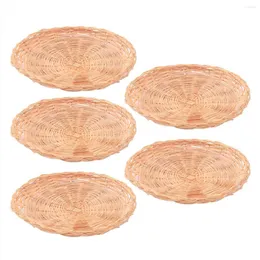 Storage Bags 5 Pcs Bamboo Paper Plate Holder - 10 Inch Round Woven Reusable Holders For Picnic Party