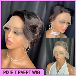 Preço atacadista de alta qualidade de qualidade brasileira peruana indiana 100% vrigin cru Remy Human Human Pixie Pixie Curly T Part Wig