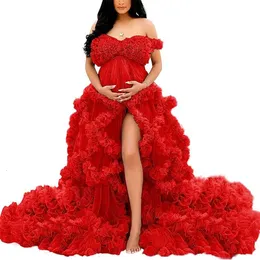 NEW ruffles Pregnancy Women Fluffy Tulle Maternity Dresses wave pregnant woman baby shower dresses Photography