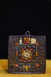 Декоративные фигурки 3 -дюймовые тибетские храмовые коллекция старая бронзовая киннабар нарисованная крест ваджра джиугонг сплетни сплетни амулет.