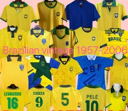 Brasil Vintage Jersey Romario Rivaldo Brazils Carlos Ronaldinho Camisa de Futebol 1998 2002 Ronaldo Kaka återvänder till 2006 2000 1994 1970 1957 1950 Pele Retro Soccerer