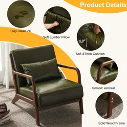 ZK20 80*65*73cm Tek Koltuk B Stil Backrest PU PU PU Ceviz Meşe Kol Mezdirleri İç Mekan Boş Zamanlı Sandalye Koyu Yeşil