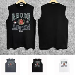 Rhude Brand Designer Mens Tops Trova di moda Trendy Summer Cotton senza maniche traspirabili camicie hip hop