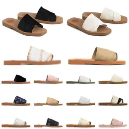 chloe sandals chloe sliders chloeslides designer famous women Mules flat slides beige lace Lettering canvas slippers womens room beach luxurys loafers shoes 【code ：L】