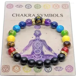Charm Bracelets Männer Frauen natürliche Kristallheilung Angst Schmuck Mandala Yoga Meditation Armband Geschenk 7 Chakra mit Bedeutungskarte For