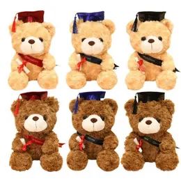 Animais de pelúcia de pelúcia de chapéu de doutorado de urso Doll Graduação preenchendo um presente de aniversário de brinquedo para estudantes de pós -graduação Q240515