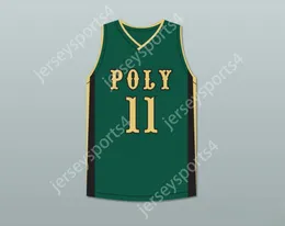 Пользовательский nay name Youth/Kids Peyton Watson 11 Long Beach Polytechnic High School Jackrabbits Green Basketball Jersey 1 сшитый S-6xl