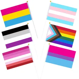 Gay Pride Rainbow Party Flags 14x21cm LGBT Small Mini Hand Held Transgender Bisexual and Pansexual Flags CPA4264 0516