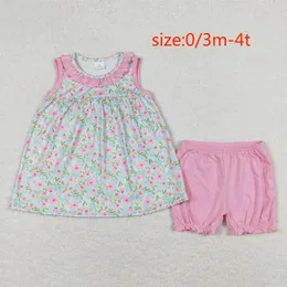 Kleidungssets GSSO0825 Großhandel Kleidung für Kinder Mädchen Blumenrosa Rosa -Hülle und Shorts Anzug Summer Baby Boutique