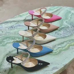 Designer Choo High Heels Dam Sandaler Rhinestone Summer Brand Stiletto Pumps Dress Shoes London Slingback