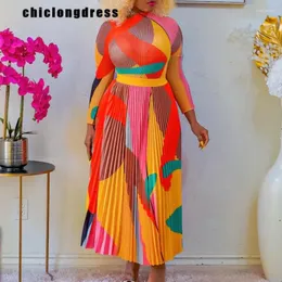 Sukienki robocze jesienna moda plisowana dwuczęściowa dwuczęściowa afrykańskie kobiety elegancka olsko -smukła spódnica z długim rękawem