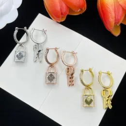 Luxury Designer Earrings For Women 18K Gold Silver Crystal Lock Key Charm Earrings Dangle Earring Letter Ear Drop Stainless Steel Clip Ear Stud Wedding Party Jewelry
