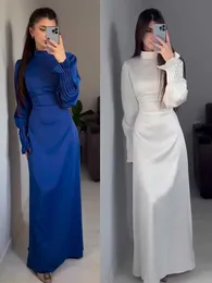 Ethnische Kleidung Frühling Eid Muslim Kleid Frauen Abaya Slim Fit Blütenblatt Slve Satin Marokko Party Kleider Ramadan Islam Dubai Arabische lange Robe 2024 T240515