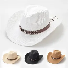Bältdekor Straw Hat Sun Visor Travel Fishing Fishing Freat Outdoor Cowboy Hatsvintage Casual Hair Accessories for Women 240429