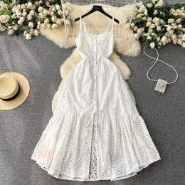 dres casuais básicos férias de verão praia sexy hollow out bordado dr spaghetti strap single bastão babados backl lg vestidos 2024 x8ve#